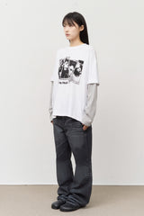 グランジロックレイヤード長袖Tシャツ