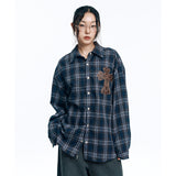 Oversized Patch Check Shirt - Navy
