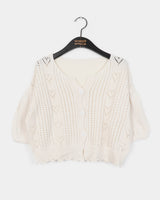Podot Heart Punching Half-Sleeved Knit Cardigan