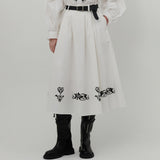 ORNAMENT PRINT MIDI SKIRT [WHITE]
