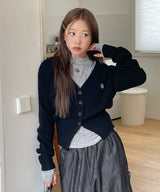 STITCH WOOL KNIT CROP CARDIGAN