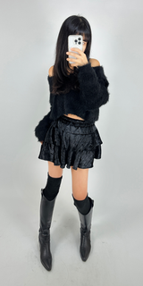 (SUPER CUTE/BUILT-IN SHORTS/ELASTIC WAIST♥) 2 COLORS ベルベットカンカンフレアストレッチミニスカート