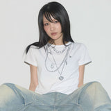 Dual Charm Necklace Tee (White) F25QB097