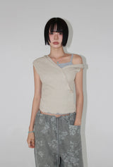 DIAGONAL BUTTON HOODED TOP