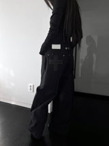 back pocket cross stud wide denim (fleece-lined / 2color)