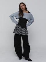 Striped Mini Skirt_Charcoal