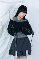 laceup ribbon knitset(black)