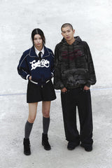 (W) CROP BIG LOGO PIPING BLUESON - NAVY