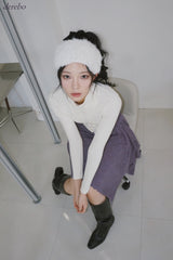 velvet line half-turtleneck zip-up slim top