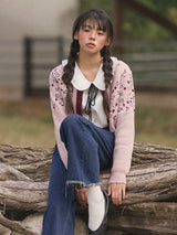 Waist Banding Floral Cardigan (Pink)