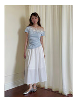 Asymmetrical Lace Trim Off-Shoulder Tee
