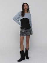 Striped Mini Skirt_Charcoal