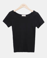 モジュ Uネック スリム ラウンド ショートスリーブ Tシャツ