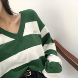 [MADE] striped deep V-neck knit