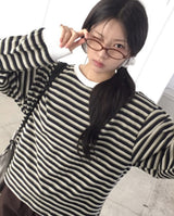 キバストライプオーバーサイズフィットロングスリーブTシャツ