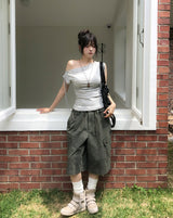 Rohe Eyelet Strap Unbalance Shoulder Tee