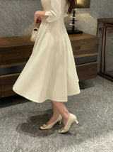Deels Boat-Neck Puff Three Quarter Flare Long One Piece