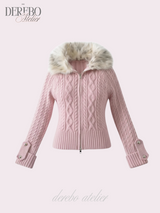 Lady Fur Knitwear Zip-Up Cardigan