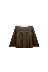 MOLLY LEATHER PLEATS SKIRT PANTS / BROWN