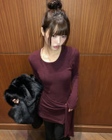 ホユレイヤードドレスラップセットロングニット