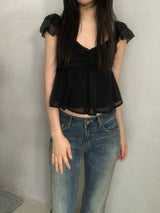 Raimon Shirred Chiffon Crop Blouse