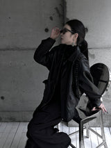 loose fit basic leather jacket