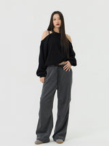 Chin Non-Obi Low-Rise Pants, Charcoal