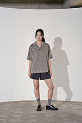 ヘリンボーンリネンレイラード 1/2 シャツ (Black)