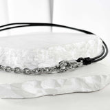 ss-leather chain necklace_black silver