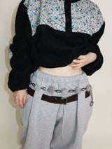 Femme Flower Pattern Quilted Fleece Long Sleeve T-Shirt (Button Detail)