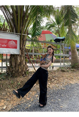 Lace Black Side Shirring Casual Pants
