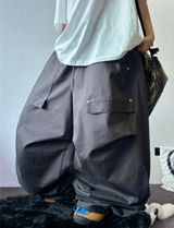 FRONT TWO RIVET POCKET BALLOON PARACHUTE COTTON BIG PANTS 💚🩶🖤🤎 - 4 COLORS
