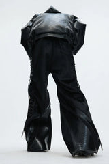 Deconstructed Wide Leg Wool Pants