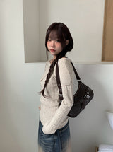 Haev ストリングリボンオフショルダーリブニット