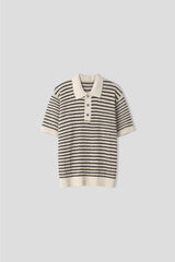 LMN Coloring Stripe 3 Button Collar Short Sleeve Knitwear (3 Colors)