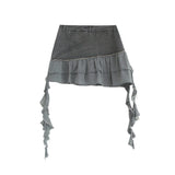 Ruffle Ribbon Asymmetric Mini Skirt