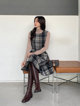 Mediz Wool Check A-line Vest Long One Piece