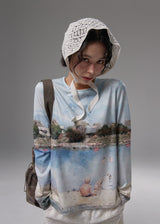 Donau Watercolor Long Sleeve Top (Blue)