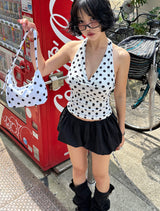 Ribbon Polka Dot Halterneck Sleeveless