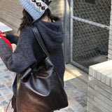 [Daily Bag👜] ナイトレザーショルダーバッグ ビッグバッグ ボブサンバッグ 旅行バッグ ノートパソコンバッグ 3色 [Brown only]