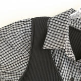 Layered Check Shirt Knit Top 231330484