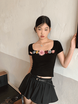 Real Flower Black Short Sleeve Tee