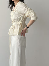 Cello V-Neck Shirred Blouse