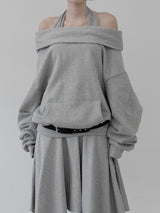 Enri cowl neck hood off-shoulder sweatshirt