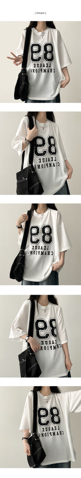 89 Number ボックスフィットニット半袖Tシャツ