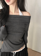 Eden Off Shoulder Boat Neck Halter T-shirt (3color)