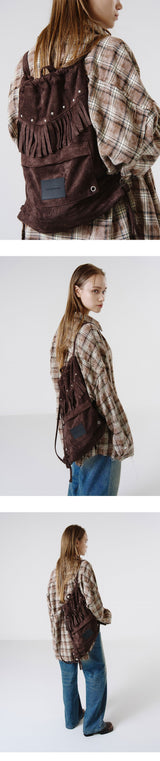 Suede Fringe Gym Sack_Brown
