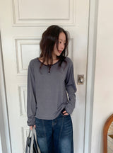 26SS★ [BAONHAUS]フェルツボーダーヘンリーネック長袖Tシャツ