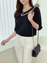 Roven Color Matching Collar Half-Length Knit