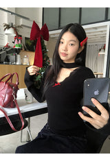Choker V-neck Lace V-neck Long Sleeve T-shirt